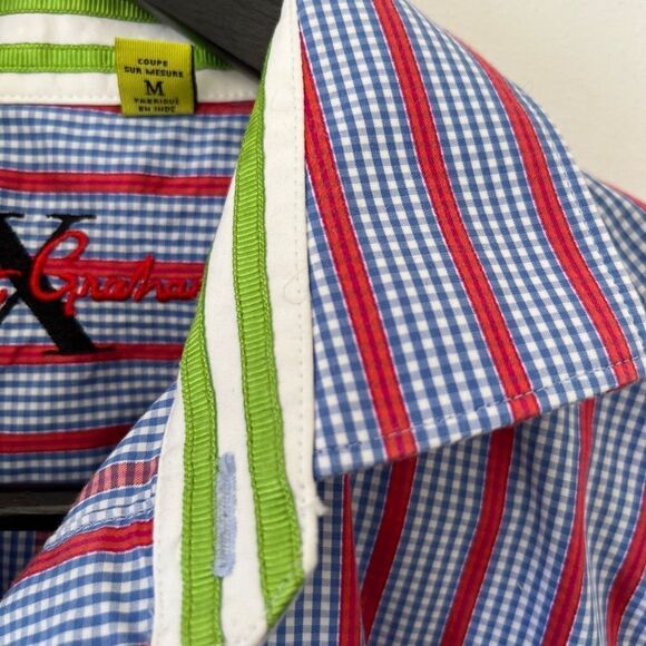 Robert Graham Blue Red Stripe Contrasting Cuffs Button Down Dress Shirt - Picture 5 of 14